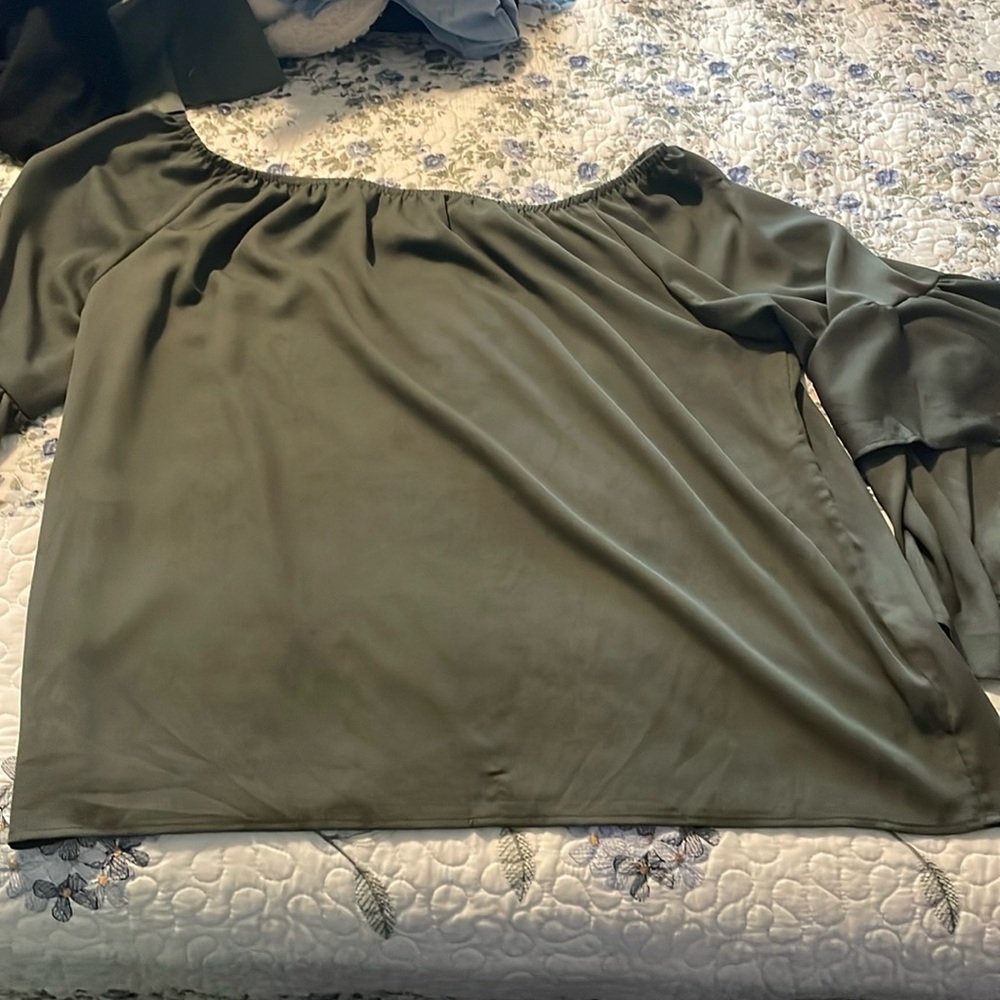 Green off the shoulder with fun sleeve